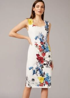 Phase Eight Keshena Floral Fitted Dress, White/Multi