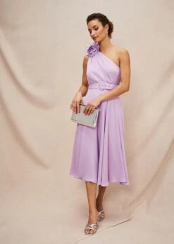 Phase Eight Kiki One Shoulder Midi Dress, Crocus/Lilac