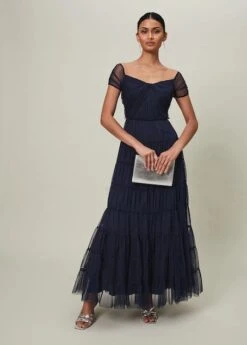 Phase Eight Layla Tulle Tiered Maxi Dress, Navy Blue