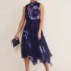 Phase Eight Lucinda Floral Chiffon Midi Dress, Navy/Multi