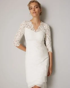 Phase Eight Madalyn Short Lace Wedding Dress, Ivory -EleganceWear Store phase eight madalyn short wedding dress ivory2