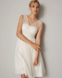 Phase Eight Mae Polka Dot Short Wedding Dress, Ivory