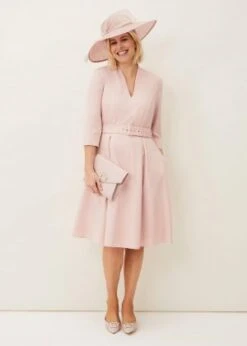 Phase Eight Margot Belted Sleeve Dress, Light Pink/Blush