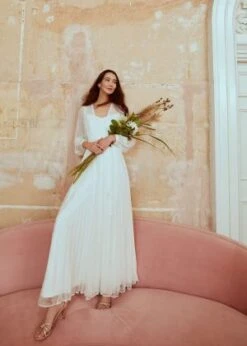 Phase Eight Mariana Pleated Lace Wedding Dress, Pearl