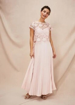Phase Eight Michelle Lace Pleat Maxi Dress, Antique Rose/Blush