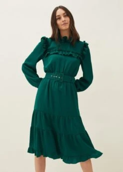 Phase Eight Olive Frill Tiered Dress, Green