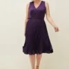 Phase Eight Primrose Pleated V-Neck Dress, Aubergine/Purple