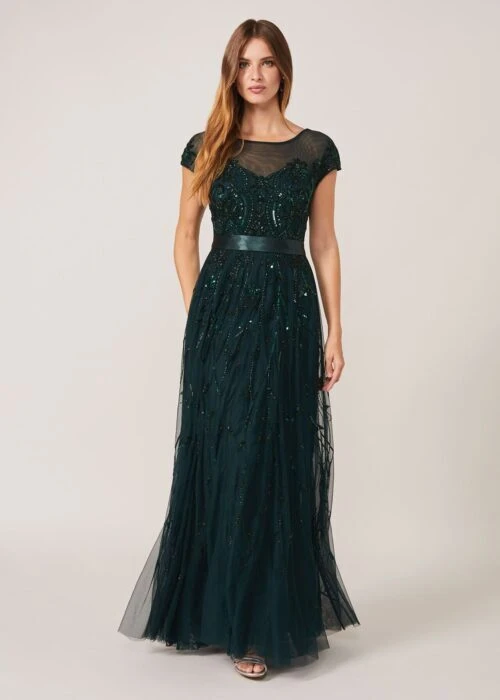Phase Eight Renee Beaded Tulle Dress, Emerald Green 1 Phase Eight Renee Beaded Tulle Dress, Emerald Green