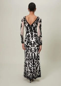 Phase Eight Ria Tapework Maxi Dress, Black/White -EleganceWear Store phase eight ria tapework maxi dress black white1