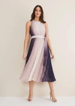 Phase Eight Simara Ombre Pleated Dress, Latte/Navy Blue