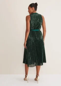 Phase Eight Simara Sequin Pleat Dress, Green -EleganceWear Store phase eight simara sequin pleat dress green2 e1666025501639
