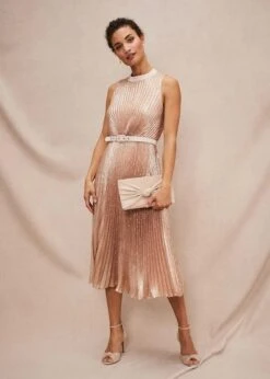 Phase Eight Simara Sequin Pleat Dress, Rose Gold