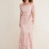 Phase Eight Tallulla Lace Bardot Maxi Dress, Petal Pink/Blush
