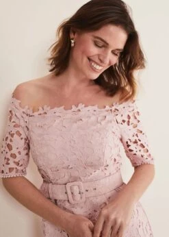 Phase Eight Tallulla Lace Bardot Maxi Dress, Petal Pink/Blush -EleganceWear Store phase eight tallulla lace bardot maxi dress petal pink blush3