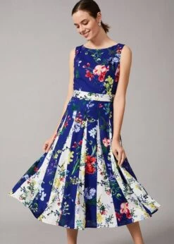 Phase Eight Trudy Patched Floral Dress, Cobalt Blue/Multi