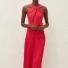 Phase Eight Yas Twist Neck Midi Dress, Watermelon Pink/Light Red