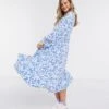Pieces Tiered Maxi Dress In Blue And White Floral