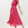 Coast Belted Lace Bodice Pleat Skirt Midi Dress, Pink