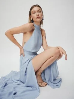 Reformation Andee Halter Maxi Dress, Mineral Blue