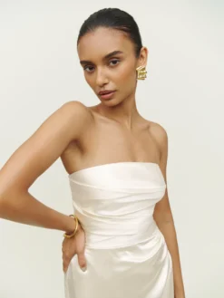 Reformation Barrow Strapless Bridal Silk Maxi Dress, Ivory -EleganceWear Store reformation barrow strapless bridal silk maxi dress ivory2
