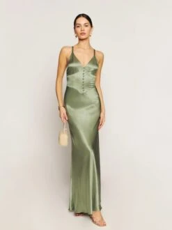 Reformation Esa Silk Dress, Artichoke/Green