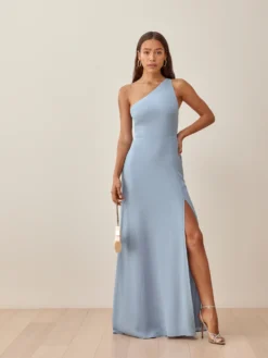 Reformation Evelyn One Shoulder Maxi Dress, Mineral Blue