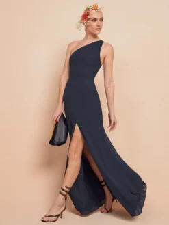 Reformation Evelyn One Shoulder Maxi Dress, Navy
