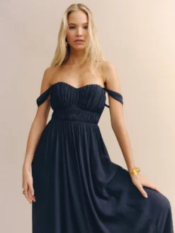 Reformation Jayde Off The Shoulder Dress, Navy Blue