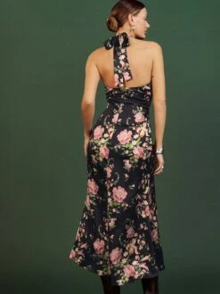 Reformation Maddison Silk Midi Dress, Black/Pink/Multi -EleganceWear Store reformation maddison silk midi dress black pink multi3