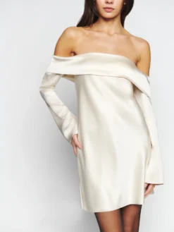 Reformation Maves Short Bridal Dress, Almond