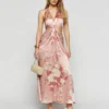 Reformation Nerida Floral Halter Cut Out Silk Dress, Bellini/Pink/Blush