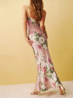 Reformation Parma Silk Dress, Pink Blush/Rose Garden -EleganceWear Store reformation parma silk dress pink blush rose garden2