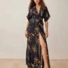 Reformation Winslow Floral Wrap Style Maxi Dress, Mademoiselle/Black