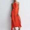 Reiss Adeline Fitted Halter Neck Midi Dress, Orange