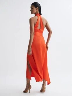 Reiss Adeline Fitted Halter Neck Midi Dress, Orange -EleganceWear Store reiss adeline fitted halter neck midi dress orange3