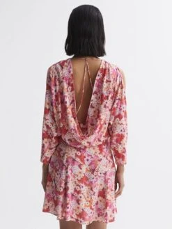 Reiss Annalisa Open Back Split Sleeve Mini Dress, Pink/Multi -EleganceWear Store reiss annalisa open back split sleeve mini dress pink multi1