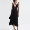 Reiss Autumn Colourblock V-Neck Midi Dress, Black/White