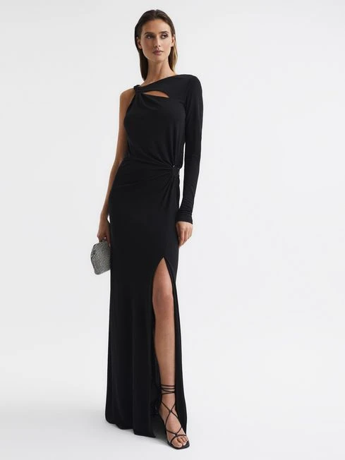 Reiss Catalina Cut Out Hardware Detail Jersey Maxi Dress, Black 1 Reiss Catalina Cut Out Hardware Detail Jersey Maxi Dress, Black