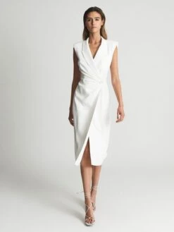 Reiss Cecile Tux Bodycon Midi Dress, White
