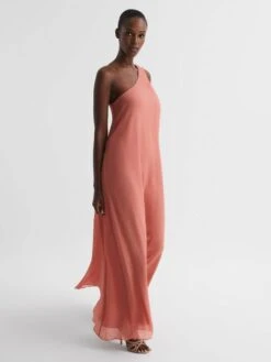 Reiss Charly One Shoulder Maxi Dress, Coral