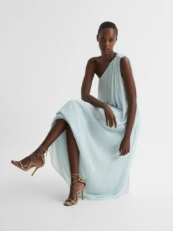 Reiss Charly One Shoulder Maxi Dress, Light Green