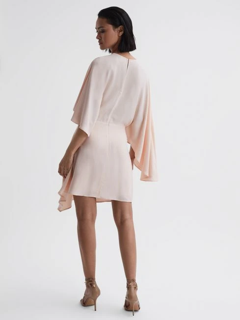 Reiss Christy Cape Sleeve Asymmetric Mini Dress, Nude 2 Reiss Christy Cape Sleeve Asymmetric Mini Dress, Nude - Image 2