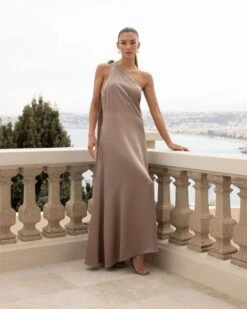 Reiss Delphine One Shoulder Asymmetric Maxi Dress, Gold/Bronze