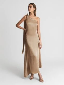 Reiss Delphine One Shoulder Asymmetric Maxi Dress, Gold/Bronze -EleganceWear Store reiss delphine one shoulder asymmetric maxi dress gold bronze1