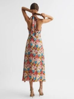 Reiss Electra Floral Printed Halter Neck Midi Dress, Pink/Neutral/Multi 5 Reiss Electra Floral Printed Halter Neck Midi Dress, Pink/Neutral/Multi -EleganceWear Store reiss electra floral printed halter neck midi dress pink neutral multi3