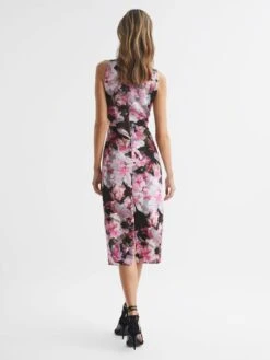 Reiss Ella Floral Print Halter Midi Dress, Pink/Black/Multi 3 Reiss Ella Floral Print Halter Midi Dress, Pink/Black/Multi -EleganceWear Store reiss ella floral print halter midi dress pink black multi1