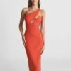 Reiss Elodie One Shoulder Bodycon Midi Dress, Orange