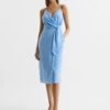 Reiss Esme Linen Side Tie Midi Dress, Blue