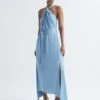 Reiss Evelyn Fitted Halter Neck Midi Dress, Blue