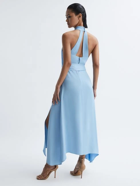 Reiss Evelyn Fitted Halter Neck Midi Dress, Blue 2 Reiss Evelyn Fitted Halter Neck Midi Dress, Blue - Image 2
